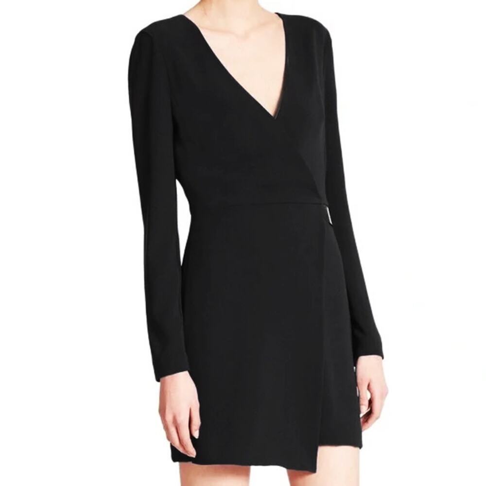 Halston Heritage Women's Faux Wrap Crepe Black Dress Classic Professional NWT